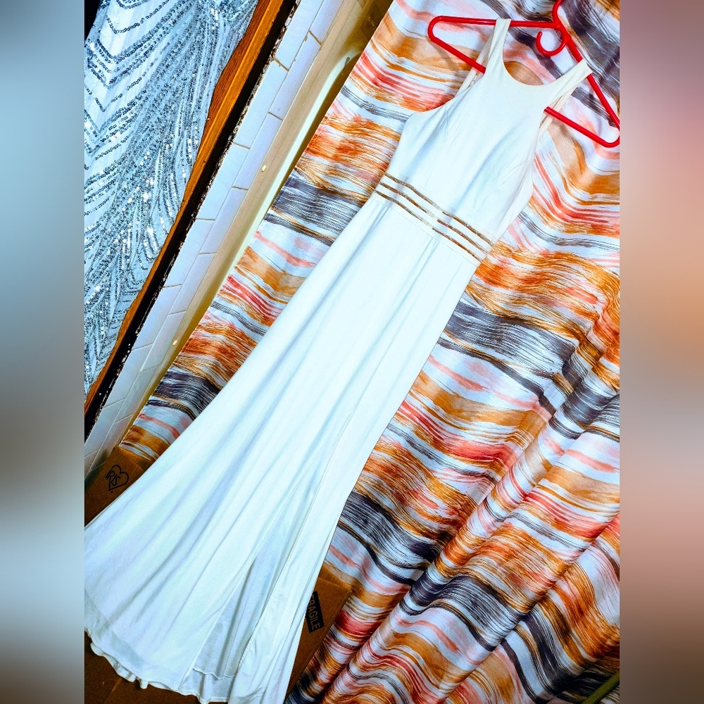 Elegant White Maxi Dress with Gold Waist Detail
